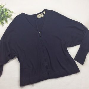 Anthropologie Field Flower Navy Zip Sweater Dolman